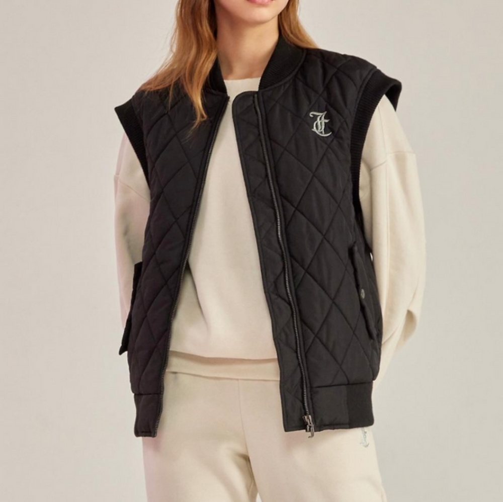 Juicy Couture Quilted Utility Vest Black Logo Boxy Wmn's Black